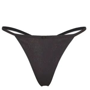 SKIMS Logo Pointelle T String Thong in Soot